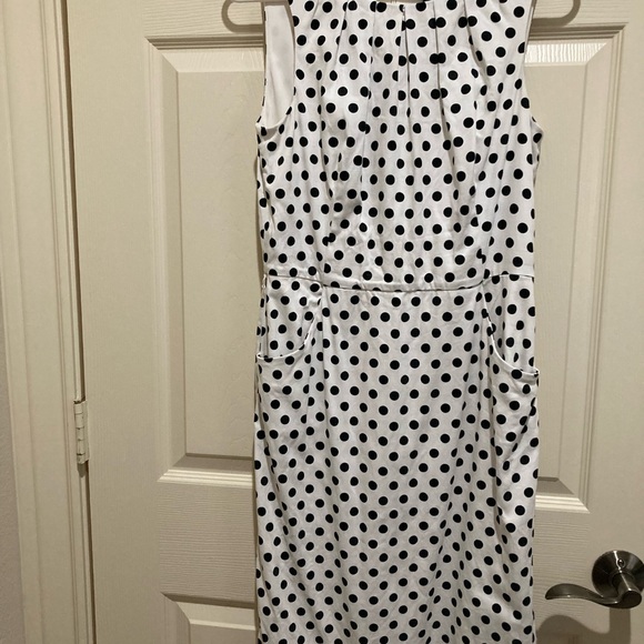 Chaps black and white polka dot cotton sleeveless sheath midi dress - Picture 3 of 10